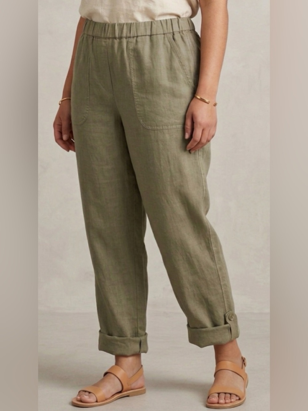 Pure Jill Elastic 100% Linen Pants, Size M